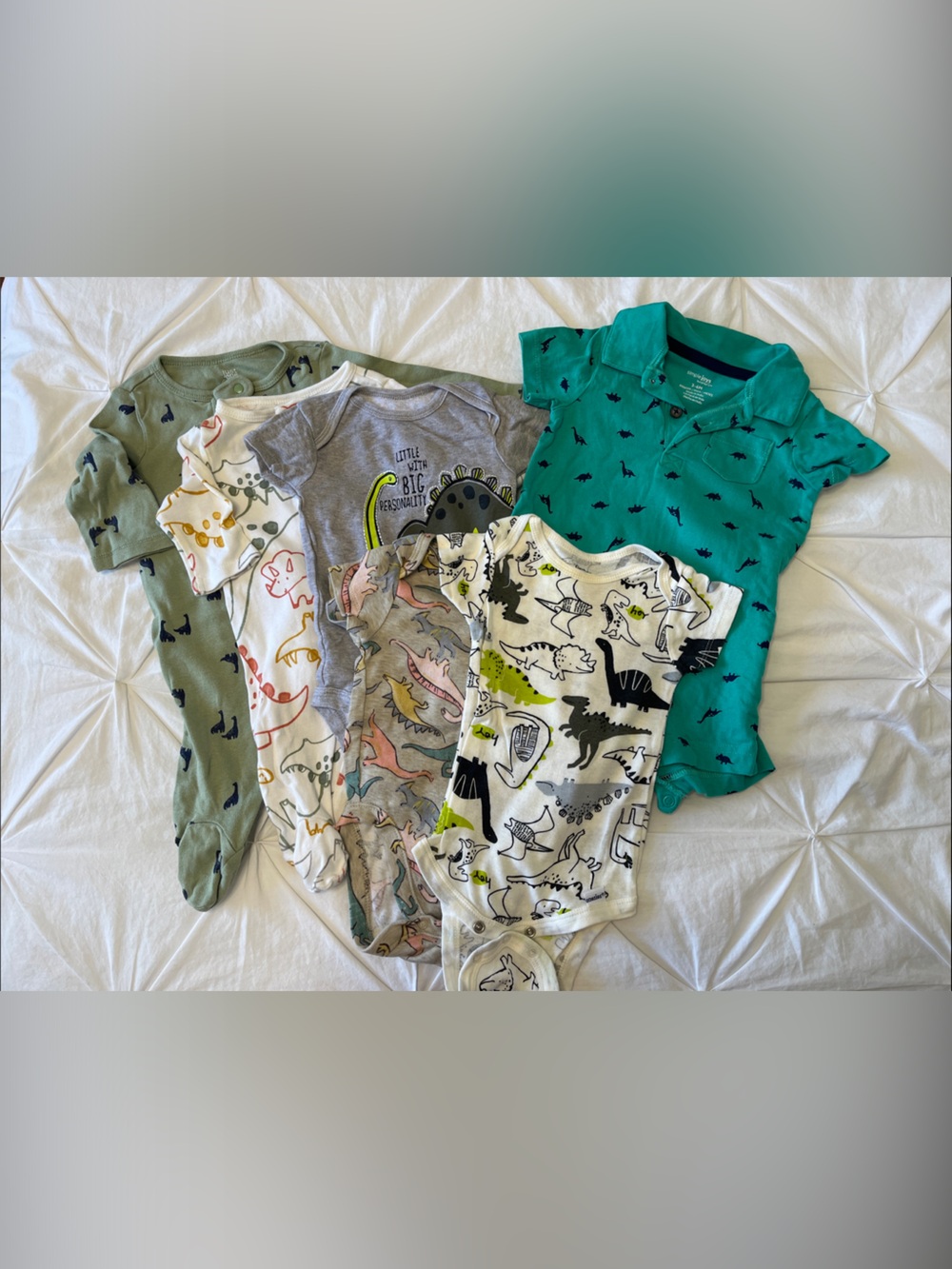 Carter's Dino Mix One-Piece Pajama Set in Teal, Olive, Gray, White